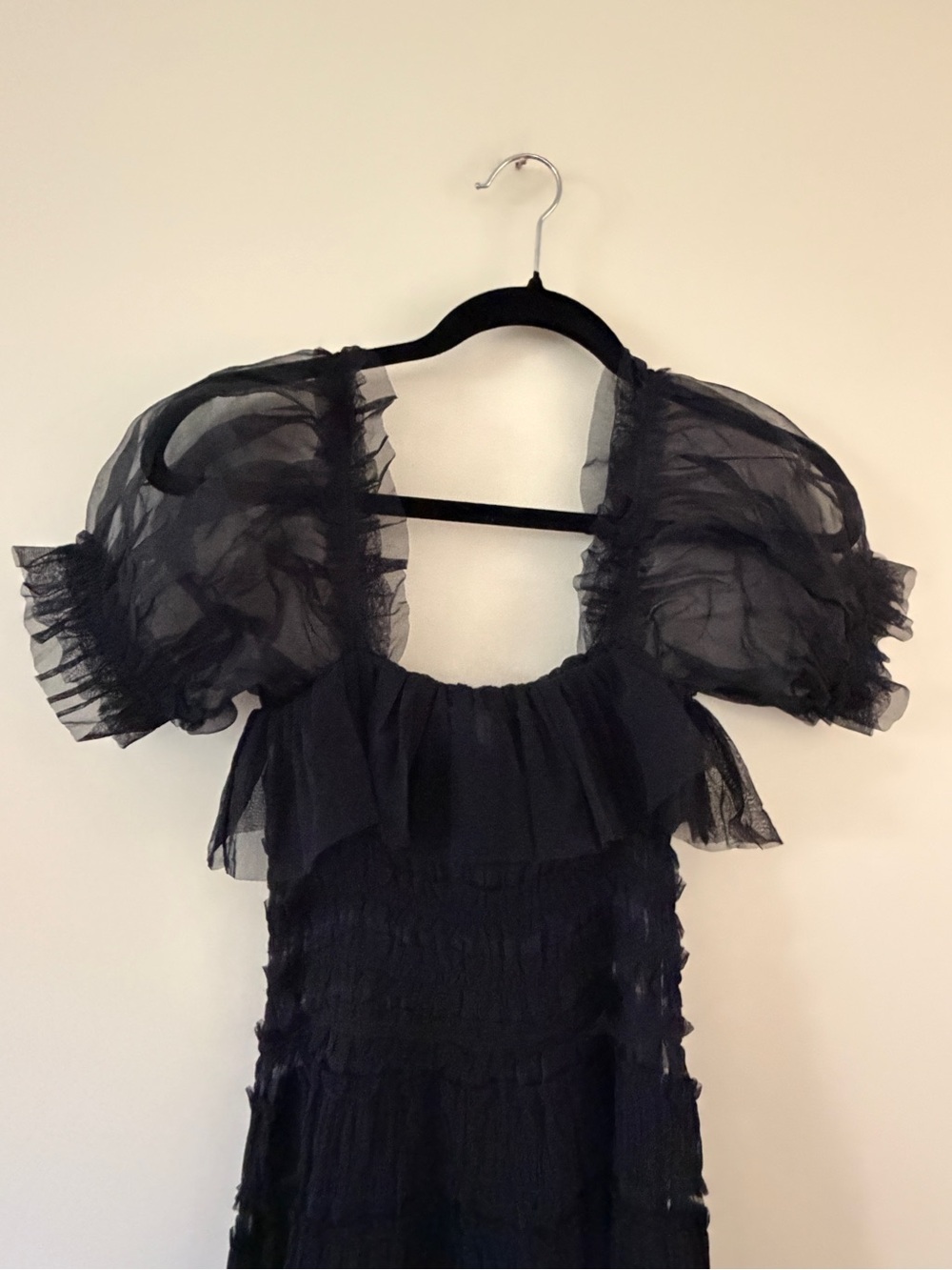 Doen Celestia Tulle Silk Heirloom Black Sheer Tiered Maxi Dress. EUC XS. - Picture 10 of 11